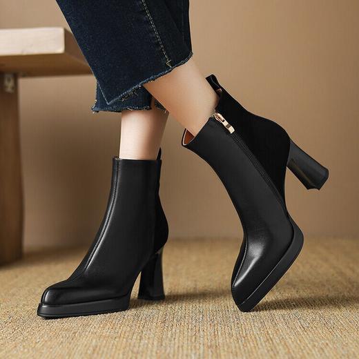 【预售5天】欧美时尚秋冬季新款尖头防水台粗跟高跟短靴女侧拉链拼色LD&6920 商品图1