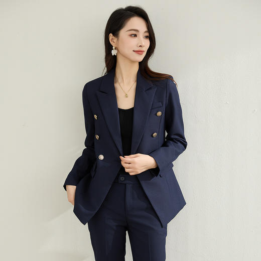 【上衣+裤子】罗蒙春秋双排扣戗驳领西服套装女士商务通勤职业西装两件套 商品图8