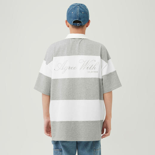 gxg.jeans男装夏季灰白条纹polo衫翻领T恤11E1240124BT恤 商品图1