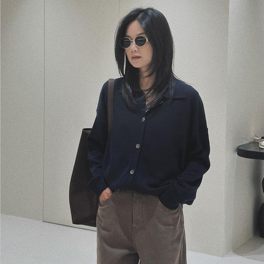 【顺丰包邮】21110 洛诗琳高级感羊毛混纺翻领针织开衫女817 商品图1