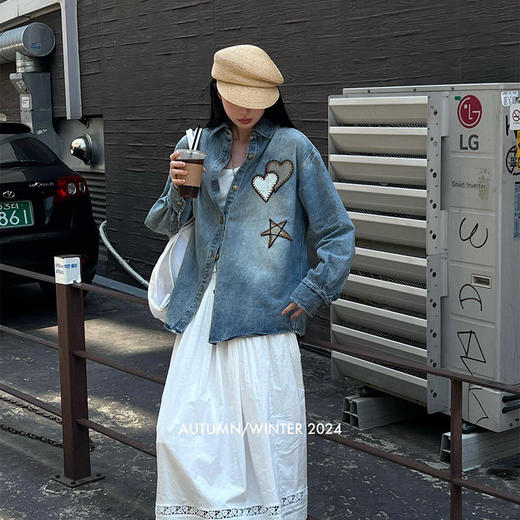 【顺丰包邮】34516 洛诗琳美式设计感水洗蓝宽松牛仔外套女456 商品图0