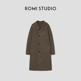 ROMI STUDIO“棕标甄选”绵羊毛混纺翻领插肩廓形宽松大衣 441DS094
