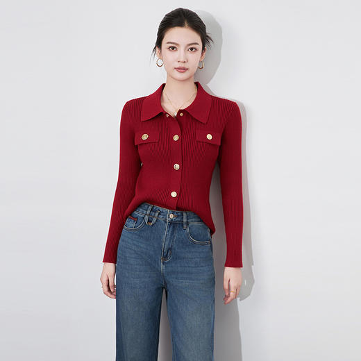 【高货wl】全新升级【铂金会员211/天猫279/差价68】(65839) 洛诗琳秋冬简约气质设计感B字母金属暗扣翻领针织开衫外套 商品图2
