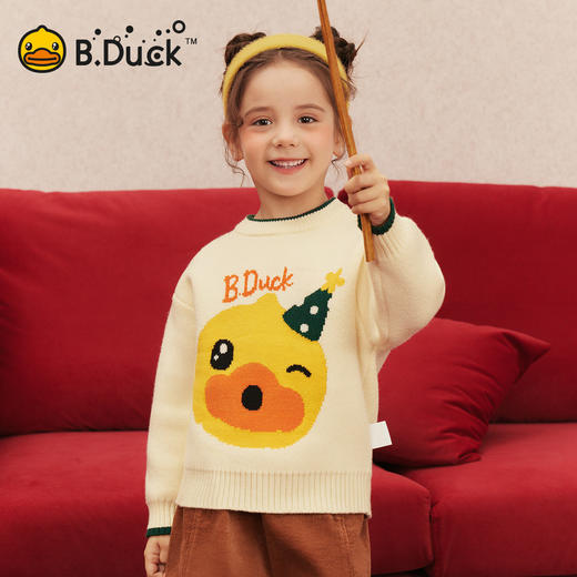 bduck小黄鸭童装男女童红色毛衣过年针织衫新年冬装儿童宝宝拜年服90-140 BF5512065 商品图1