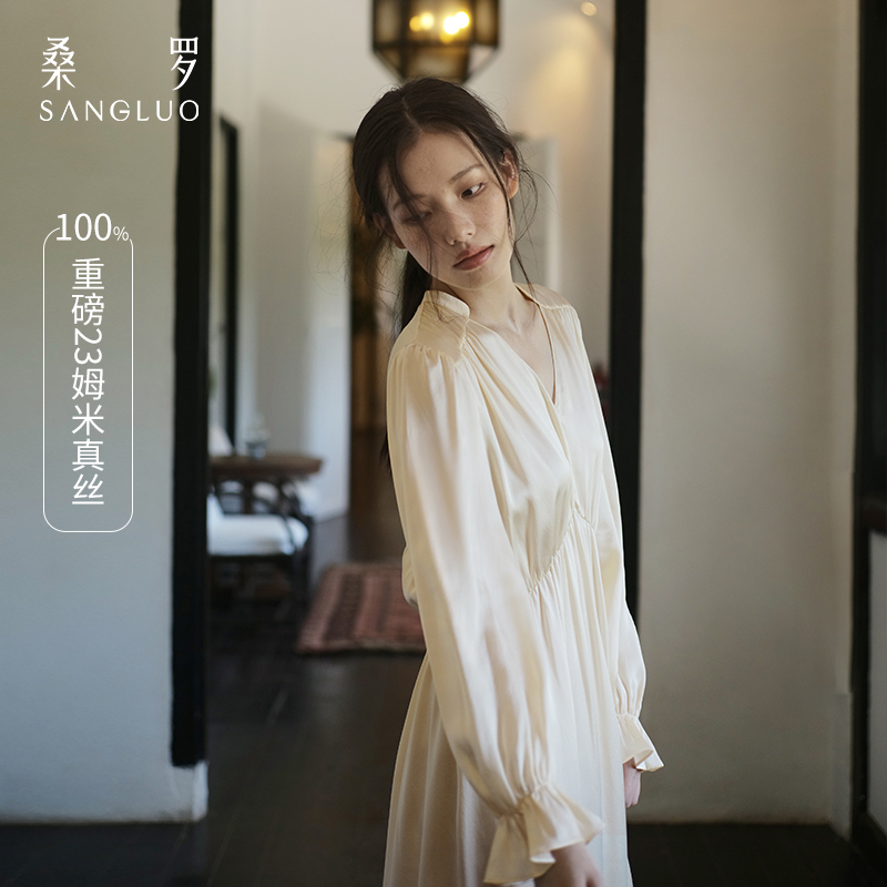 雅.【新品】桑罗23姆米重磅真丝睡裙女士睡衣可外穿家居服桑蚕丝春夏新品