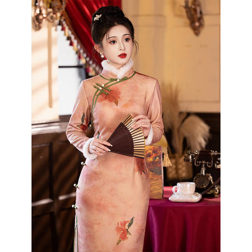 高端民国旗袍，加绒厚年轻款女装新中式长袖旗袍LSB3225 商品图1