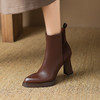 【预售5天】欧美时尚秋冬季新款尖头防水台粗跟高跟短靴女侧拉链拼色LD&6920 商品缩略图0