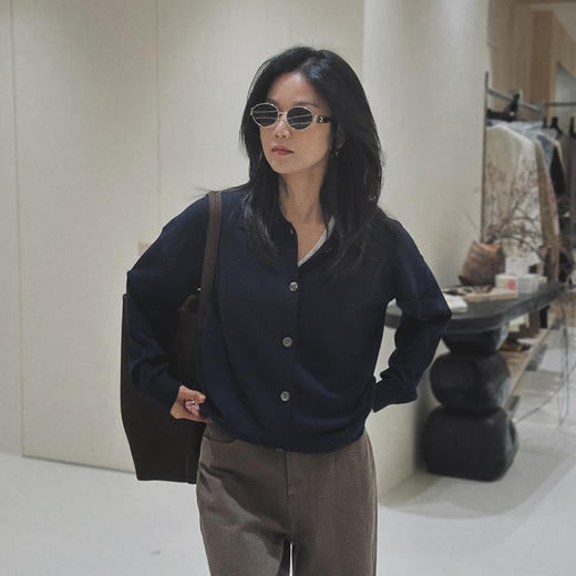 【顺丰包邮】21110 洛诗琳高级感羊毛混纺翻领针织开衫女817 商品图3