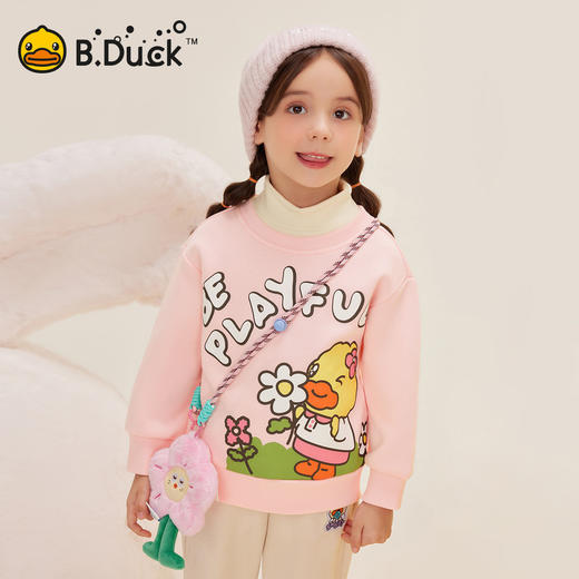 bduck小黄鸭童装女童加绒卫衣半高领儿童保暖上衣冬装加厚套头衫105-140 FF5531019 商品图0