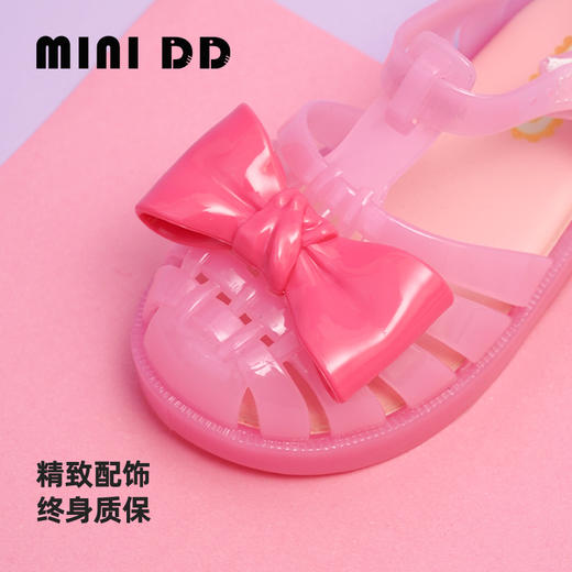 MINIDD儿童猪笼鞋魔术贴女童沙滩凉鞋粉色蝴蝶结罗马鞋MNDD24-10 商品图0