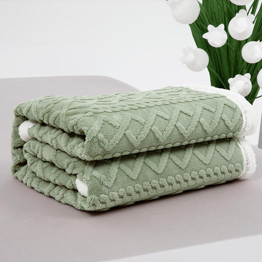 多喜爱豆绿色羊羔绒双层暖暖毯200*230cm【分仓直发，72小时发货，周末节假日不发货】 商品图1