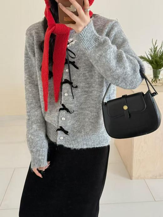 【YW】无忧购韩系温柔圆领蕾丝花边系带蝴蝶结百搭软糯针织开衫毛衣86109（截单后7天发货) 商品图8