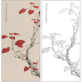 俞致贞花鸟工笔画白描底稿竖幅《清风》临摹勾线高清打印稿ZZ34