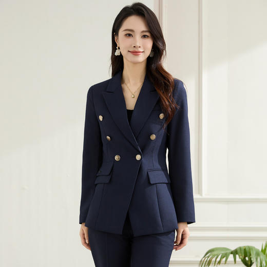 【上衣+裤子】罗蒙春秋双排扣戗驳领西服套装女士商务通勤职业西装两件套 商品图10