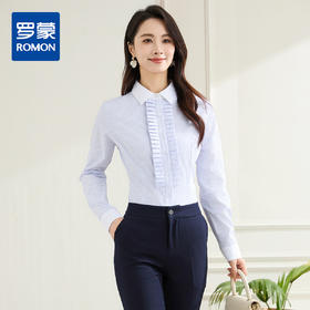 【优雅风琴褶】罗蒙春秋条纹长袖衬衫女士商务通勤职业装拼色领气质衬衣女