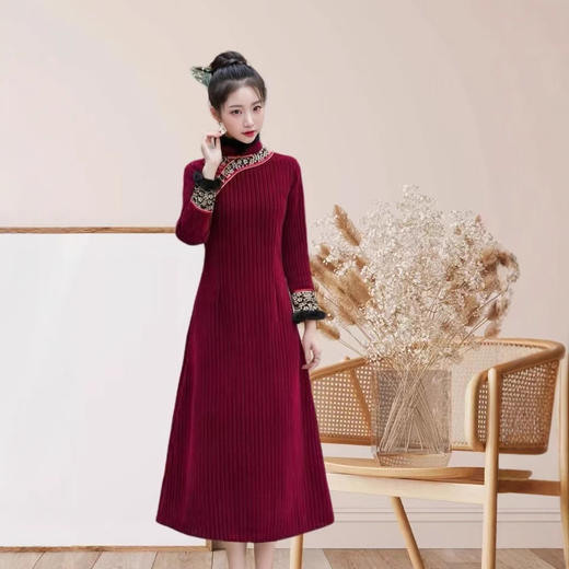 新中式高端改良2024新款国风秋冬红色大码九分袖旗袍GY-1501 商品图4