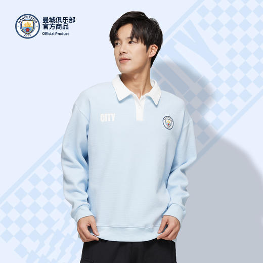 【官方正版】曼城俱乐部 | 复古POLO领长袖卫衣球迷套头衫 商品图0