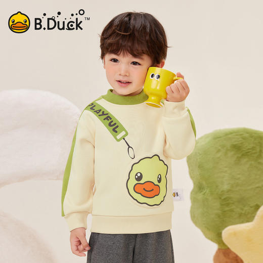 bduck小黄鸭童装男童加绒卫衣儿童宝宝上衣保暖套头衫冬装厚90-130 BF5531017 商品图3