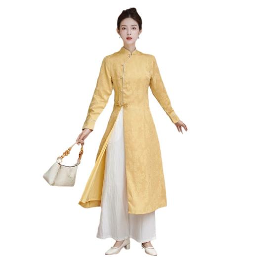 XYMM653春秋新款复古新中式国风改良旗袍禅意茶服两件套长款连衣裙套装女 商品图4