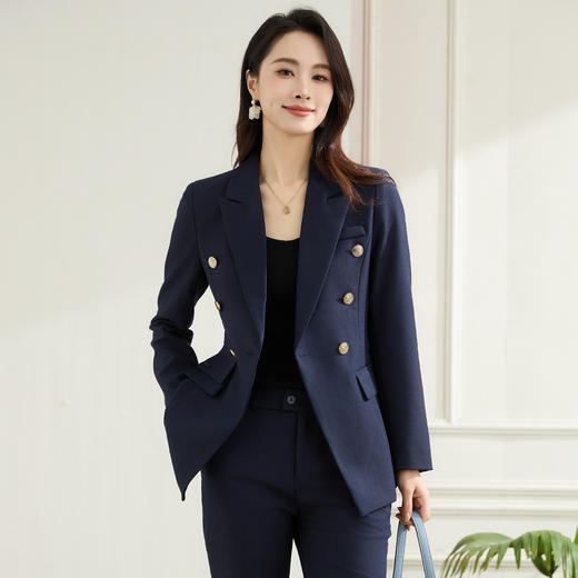 【上衣+裤子】罗蒙春秋双排扣戗驳领西服套装女士商务通勤职业西装两件套 商品图9