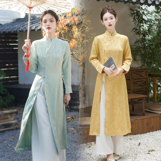 XYMM653春秋新款复古新中式国风改良旗袍禅意茶服两件套长款连衣裙套装女 商品图0