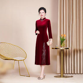 DNO-4G3501-1电商平台爆款丝绒旗袍修身年轻宴会大码连衣裙