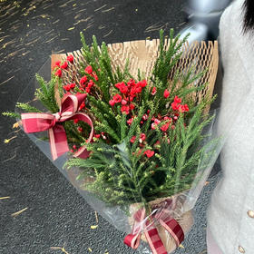 【happy圣诞~】AB级红色腊梅2 -3支+AB级天竺少女2-3小支＋包装纸2张＋红色丝带一段