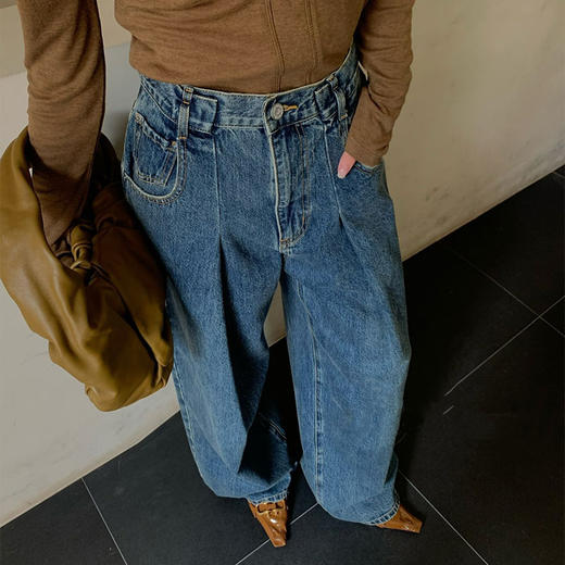 【顺丰包邮】33636 洛诗琳秋季新款美式复古宽松阔腿牛仔裤女688800 商品图3