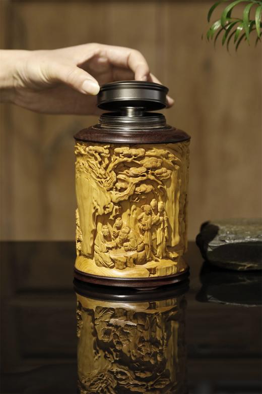 东山报捷°黄杨木雕茶叶罐 商品图4