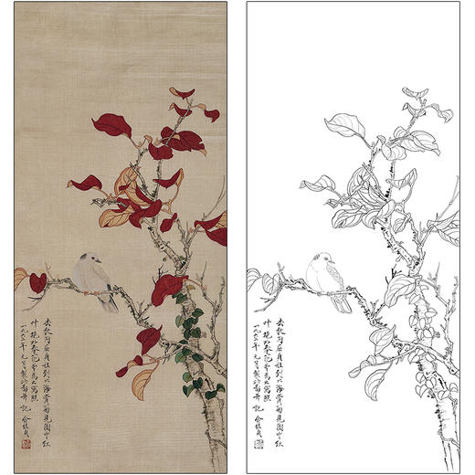 俞致贞花鸟工笔画白描底稿竖幅临摹勾线高清打印稿ZZ37 商品图0