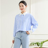 罗蒙春秋蓝色条纹长袖衬衫女士商务休通勤百搭拼色领衬衣女 商品缩略图3
