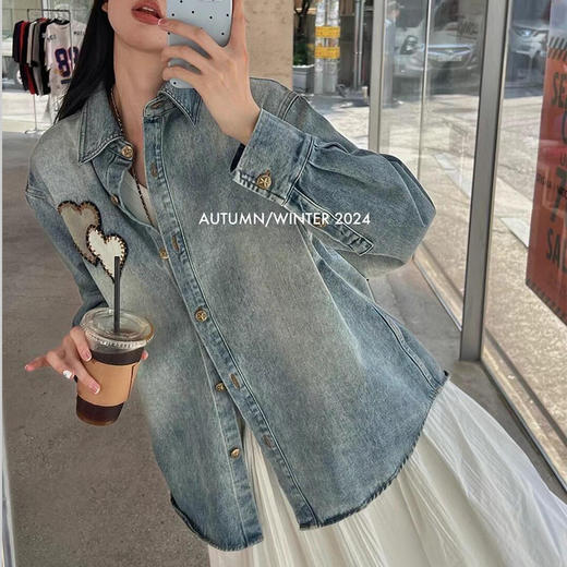 【顺丰包邮】34516 洛诗琳美式设计感水洗蓝宽松牛仔外套女456 商品图1