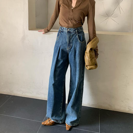 【顺丰包邮】33636 洛诗琳秋季新款美式复古宽松阔腿牛仔裤女688800 商品图1