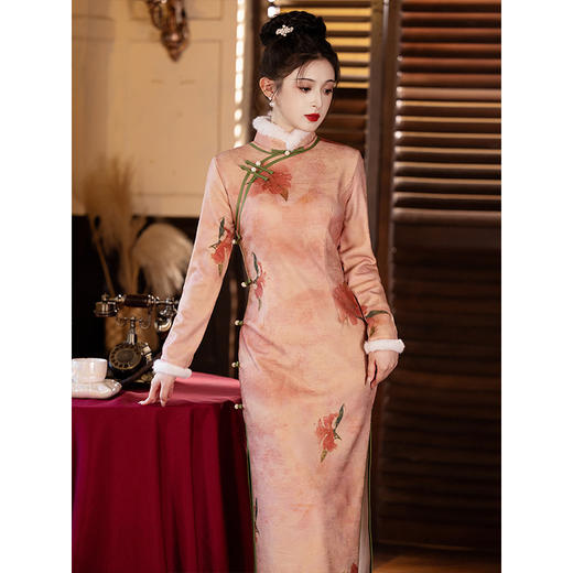 高端民国旗袍，加绒厚年轻款女装新中式长袖旗袍LSB3225 商品图2