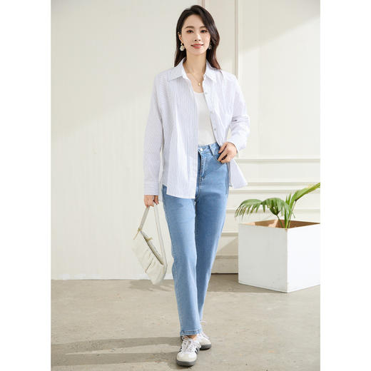 罗蒙春秋条纹长袖衬衫女士休闲百搭商务通勤棉质衬衣外套 商品图3