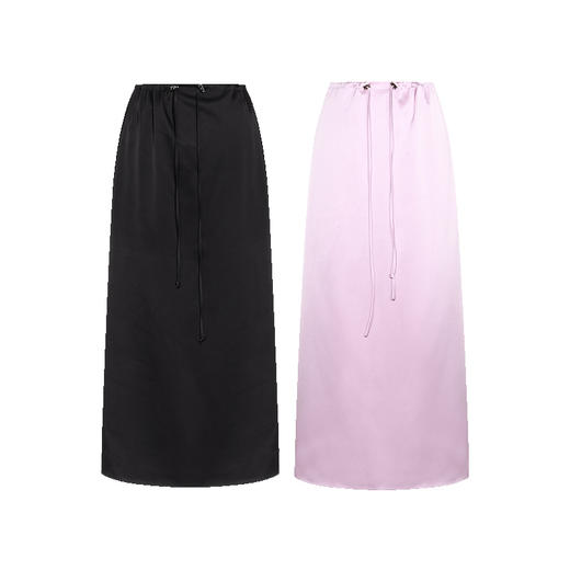 两三事漫步云间2024秋季新款百搭缎面绑带直筒半身裙 商品图3