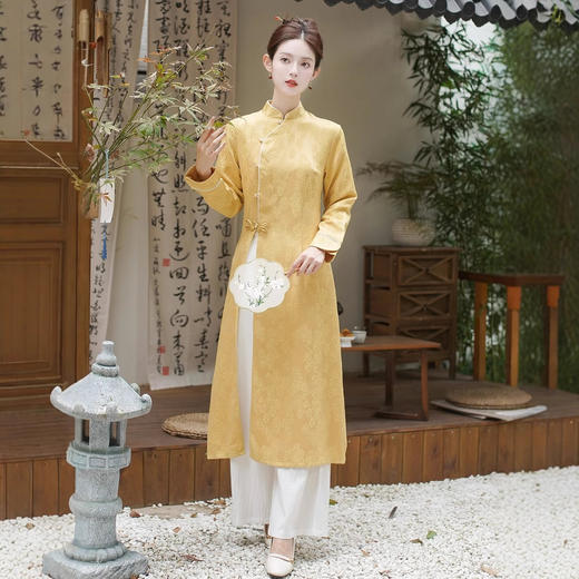 XYMM653春秋新款复古新中式国风改良旗袍禅意茶服两件套长款连衣裙套装女 商品图1