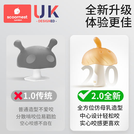 科巢牙胶婴儿小月龄防吃手蘑菇口欲期牙咬胶磨牙棒安抚宝宝0一1岁6月 商品图2