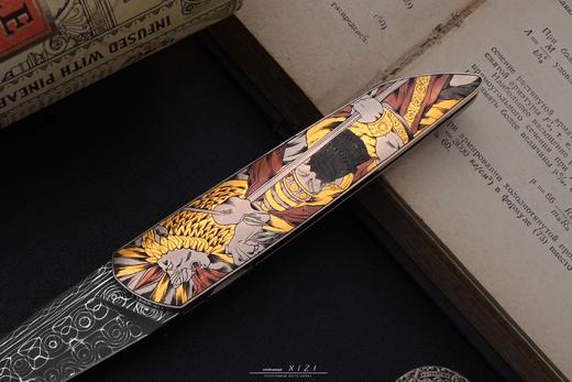 三希堂  现代刀系列  亚述之王雕金小折  未开刃 商品图4