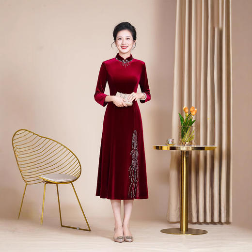 DNO-4G3501-1电商平台爆款丝绒旗袍修身年轻宴会大码连衣裙 商品图3