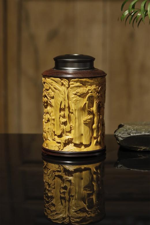 东山报捷°黄杨木雕茶叶罐 商品图3