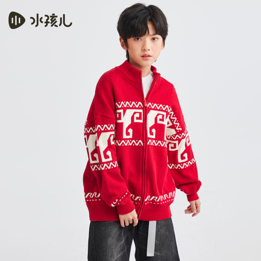 【新年系列】水孩儿童装春款女童毛衣男童线衣开衫款舒适不起球舒适 商品图4