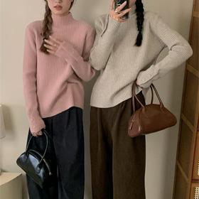 【YW】无忧购韩系慵懒简约内搭修身显瘦半高领针织打底衫1895（截单后7天发货)25年清仓捡漏