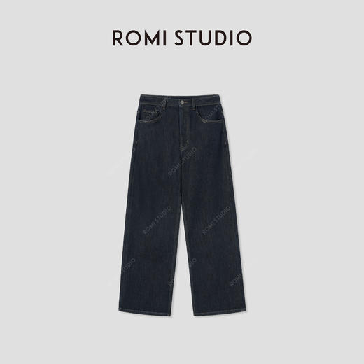 ROMI STUDIO“莱卡丹宁”莱卡棉弹力加绒宽松直筒牛仔裤RW24AX80727 商品图0