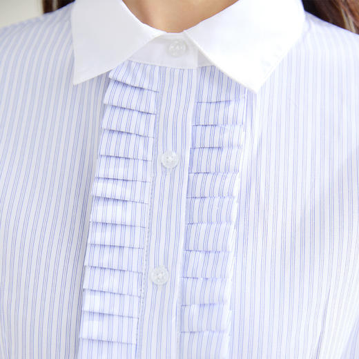 【优雅风琴褶】罗蒙春秋条纹长袖衬衫女士商务通勤职业装拼色领气质衬衣女 商品图2