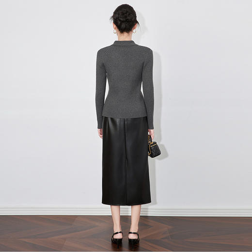 【高货wl】全新升级【铂金会员211/天猫279/差价68】(65839) 洛诗琳秋冬简约气质设计感B字母金属暗扣翻领针织开衫外套 商品图4