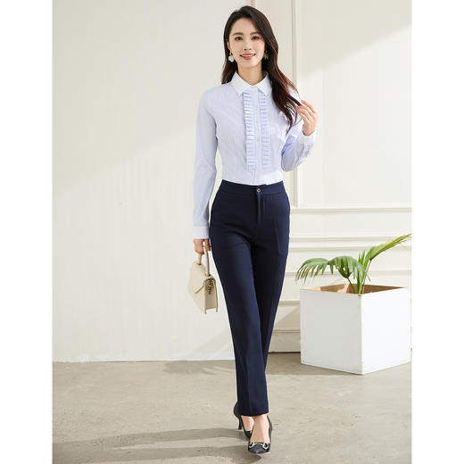 【优雅风琴褶】罗蒙春秋条纹长袖衬衫女士商务通勤职业装拼色领气质衬衣女 商品图4