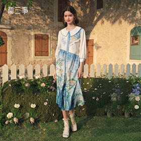 两三事 鸢海疏影 2025春季新款甜美荷叶边拼接绣花印花连衣裙