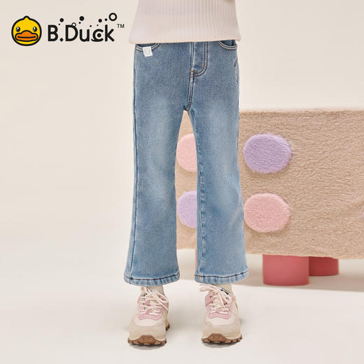 bduck小黄鸭童装女童牛仔裤儿童裤子冬装女孩加绒牛仔长裤保暖潮105-150 BF5556906 商品图3