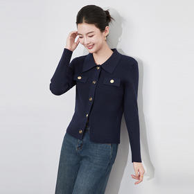 【高货wl】全新升级【铂金会员211/天猫279/差价68】(65839) 洛诗琳秋冬简约气质设计感B字母金属暗扣翻领针织开衫外套